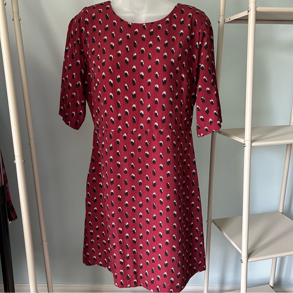 Molly Bracken Burgundy Patterned Mini Shift Dress Boho Retro